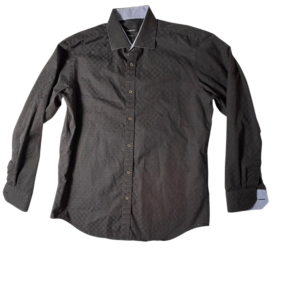 Bugatchi Button Down Shirt Mens L Black Classic Fit DS4910L41 Excellent Tonal